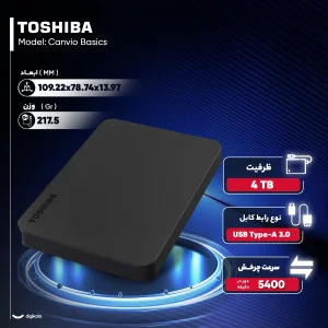 هارد اکسترنال توشیبا مدل Canvio ‌‌Basics ظرفیت چهار ترابایت دارای رابط USB Type-A 3.0