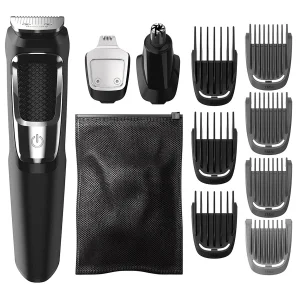 ماشین اصلاح موی صورت فیلیپس مدل MG3750.60 با تیغه استیل پیشرفته، تیغه خود تیزشونده، طراحی ارگونومیک، باتری قابل شارژ با 60 دقیقه استفاده، همراه با 7 عدد شانه حجم زن