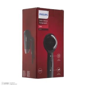 سشوار مسافرتی 1200 وات فیلیپس مدل BHC010، موتور DC، وزن 340 گرم، دارای سری متمرکز‌کننده پهن، با دسته ارگونومیک
