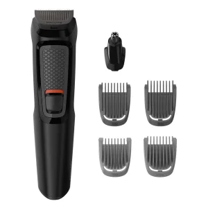 ماشین اصلاح موی سر و صورت فیلیپس مدل MG3710/15 با تیغه استیل ضد زنگ خودتیزشونده، باتری قابل شارژ با 60 دقیقه استفاده بی‌سیم، طراحی ارگونومیک و قابلیت اصلاح خط زن و حجم زن همراه با تریمر گوش و بینی