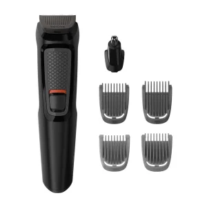 ماشین اصلاح موی سر و صورت فیلیپس مدل MG3710/15 با تیغه استیل ضد زنگ خودتیزشونده، باتری قابل شارژ با 60 دقیقه استفاده بی‌سیم، طراحی ارگونومیک و قابلیت اصلاح خط زن و حجم زن همراه با تریمر گوش و بینی