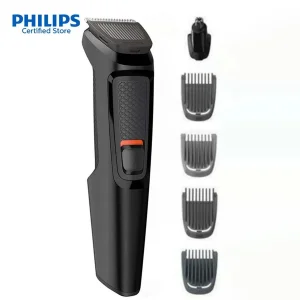 ماشین اصلاح موی سر و صورت فیلیپس مدل MG3710/15 با تیغه استیل ضد زنگ خودتیزشونده، باتری قابل شارژ با 60 دقیقه استفاده بی‌سیم، طراحی ارگونومیک و قابلیت اصلاح خط زن و حجم زن همراه با تریمر گوش و بینی