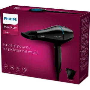 سشوار حرفه‌ای 2100 وات فیلیپس مدل BHD272، موتور AC، وزن 790 گرم، دارای سری متمرکز‌کننده باریک، با قابلیت باد سرد، فناوری تولید یون