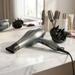 سشوار حرفه‌ای هیسکا مدل H5259 با موتور AC، توان 2200 وات، تنظیمات دما و سرعت چندگانه، فناوری یونی، قابلیت باد سرد، فیلتر قابل شست‌وشو، شامل سری‌های حرفه‌ای و دیفیوزر