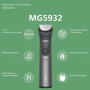 ست ماشین اصلاح موی صورت و بدن شارژی فیلیپس مدل MG5932/15