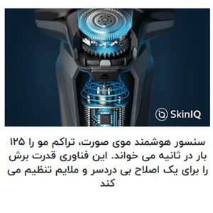 ماشین اصلاح موی صورت و بدن فیلیپس مدل S9985plus با 3 تیغه چرخشی، ضد آب، باتری 1200 میلی‌آمپر ساعت، فناوری SkinIQ، صفحه نمایش دیجیتال، قفل مسافرتی و ماشین خط زن وان بلید مخصوص پوست حساس