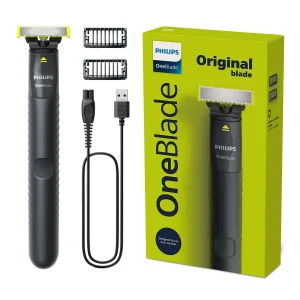 ماشین اصلاح موی صورت فیلیپس مدل QP1424.10 شارژی با تکنولوژی OneBlade، ضدآب، قابل استفاده خشک و مرطوب، تیغه استیل ضد زنگ، اصلاح صفر زن، دارای دو شانه 1 و 3 میلی‌متری، شارژ USB با 30 دقیقه استفاده مداوم