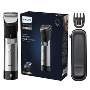 ماشین اصلاح موی صورت فیلیپس مدل BT9810/13 با تیغه استیل ضدزنگ، فناوری PowerAdapt Sensor، استفاده خشک و مرطوب، ضد آب، شانه فلزی قابل تنظیم، باتری لیتیوم یونی با شارژ سریع 60 دقیقه و زمان استفاده 120 دقیقه، طراحی ارگونومیک و منبع انرژی برق و باتری
