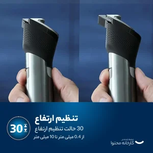 ماشین اصلاح موی صورت فیلیپس مدل BT9810/13 با تیغه استیل ضدزنگ، فناوری PowerAdapt Sensor، استفاده خشک و مرطوب، ضد آب، شانه فلزی قابل تنظیم، باتری لیتیوم یونی با شارژ سریع 60 دقیقه و زمان استفاده 120 دقیقه، طراحی ارگونومیک و منبع انرژی برق و باتری