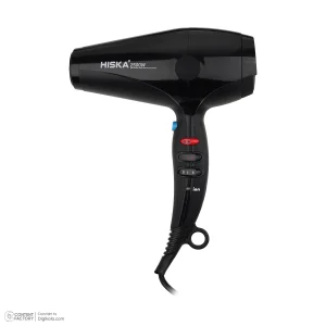 سشوار حرفه‌ای هیسکا مدل H5261 با موتور AC پرقدرت 2500 وات، فناوری تولید یون، دکمه باد سرد، تنظیم دما در چهار حالت، کنترل سرعت دو حالته، وزن 1350 گرم، به همراه دیسپانسر و 2 عدد سری متمرکزکننده