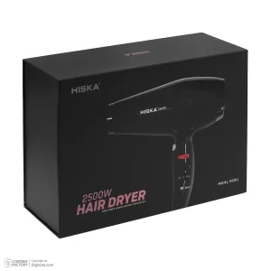 سشوار حرفه‌ای هیسکا مدل H5261 با موتور AC پرقدرت 2500 وات، فناوری تولید یون، دکمه باد سرد، تنظیم دما در چهار حالت، کنترل سرعت دو حالته، وزن 1350 گرم، به همراه دیسپانسر و 2 عدد سری متمرکزکننده