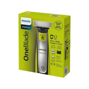 ماشین اصلاح موی صورت و بدن شارژی فیلیپس مدل QP2834/60 با فناوری OneBlade، ضد آب، تیغه استیل ضد زنگ، خط زن و حجم زن، همراه با 2 تیغه یدک، شارژ 240 دقیقه و زمان استفاده 60 دقیقه