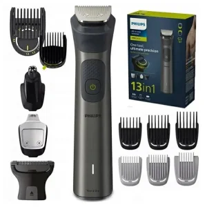 ماشین اصلاح موی صورت فیلیپس مدل MG7920 با باتری 1200 میلی‌آمپر، تیغه تریم، ضد آب و قابل استفاده زیر دوش، شارژ سریع USB و طراحی ارگونومیک با شانه قابل تنظیم دستی