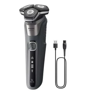 ماشین اصلاح موی صورت فیلیپس مدل SHAVER 5000 Series با تیغه‌های کربن استیل، سنسور هوشمند، سرهای انعطاف‌پذیر 360 درجه، ضد آب، قابلیت اصلاح با شماره صفر، شارژ سریع و منبع انرژی کابل USB