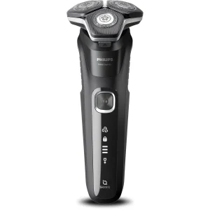 ماشین اصلاح موی صورت فیلیپس مدل SHAVER 5000 Series با تیغه‌های کربن استیل، سنسور هوشمند، سرهای انعطاف‌پذیر 360 درجه، ضد آب، قابلیت اصلاح با شماره صفر، شارژ سریع و منبع انرژی کابل USB