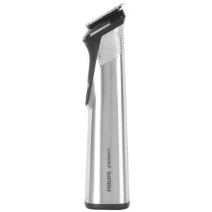 ست ماشین اصلاح موی صورت و بدن فیلیپس مدل Norelco MG7750/49 با تیغه استیل پیشرفته خودتیز شونده، مقاوم در برابر آب، شارژ سریع 5 دقیقه‌ای، باتری لیتیوم آیون با 5 ساعت استفاده، 14 شانه متنوع و تکنولوژی DualCut، مدل بالا سری نورلکو 7000