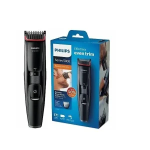 ماشین اصلاح موی صورت فیلیپس مدل BT5200/16 با تیغه‌های استیل ضدزنگ خود تیزشونده، طول اصلاح 0.4 تا 10 میلی‌متر، قابلیت استفاده با باتری و برق، شارژ USB یک ساعته و ضدآب با طراحی ارگونومیک و شانه قابل تنظیم دستی