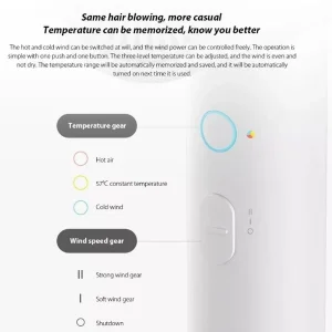 سشوار خانگی 1600 وات میجیا مدل Ionic Hair Dryer H300، موتور AC، وزن 350 گرم، دارای سری متمرکز‌کننده باریک با ویژگی صاف‌کنندگی