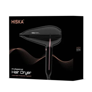 سشوار حرفه‌ای هیسکا مدل H5264 با توان 2400 وات، موتور AC پرسرعت، تکنولوژی یونیزاسیون، تنظیم دما در سه حالت، تنظیم سرعت دوگانه، قابلیت باد سرد واقعی، سری متمرکز کننده هوا و پد ضدلغزش