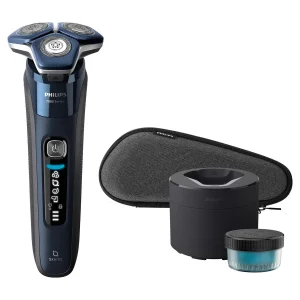 ماشین اصلاح موی صورت فیلیپس مدل S7885 با تیغه چرخشی 360 درجه استیل پیشرفته، قابلیت استفاده خشک و مرطوب، تکنولوژی Skin IQ و Power Adapt برای تنظیم خودکار سرعت، شارژ سریع 5 دقیقه‌ای و ضدآب بودن با امکان استفاده زیر دوش