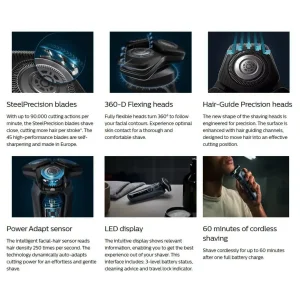 ماشین اصلاح موی صورت فیلیپس مدل S5898 با تکنولوژی Skin IQ و سنسور Power Adapt، ضد آب، تیغه استیل پیشرفته خودتیزشونده، شارژ سریع 5 دقیقه‌ای، مدت استفاده 60 دقیقه، دارای خط زن، استند و کیف نگهداری