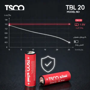 باتری قلمی شارژی تسکو مدل TBL 20 با درگاه USB-C به همراه کابل شارژ بسته دو عددی