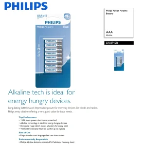 باتری نیم قلمی فیلیپس مدل Power Alkaline بسته 12 عددی