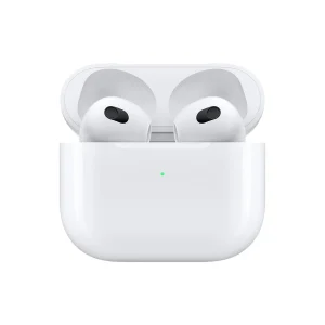 هدفون بلوتوثی اپل مدل AirPods 3 با نویز کنسلینگ میکروفون (ENC)، درگاه شارژ لایتنینگ، دارای سنسور تشخیص پوست و پشتیبانی از فرمان لمسی، مقاوم در برابر رطوبت و عرق