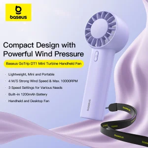 پنکه شارژی بیسوس مدل GoTrip DT1 Mini BS-CG036 ظرفیت 1200 میلی آمپر ساعت