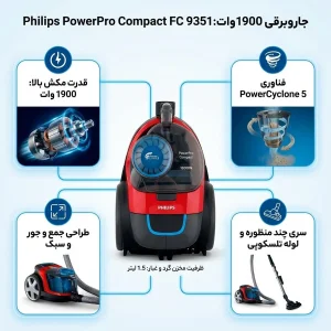 جاروبرقی 1900 وات فیلیپس مدل FC 9351