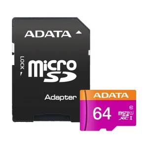 کارت حافظه‌ microSDXC ای دیتا مدل Premier کلاس 10 استاندارد UHS-I U1 سرعت 80MBps ظرفیت 64 گیگابایت به همراه آداپتور SD