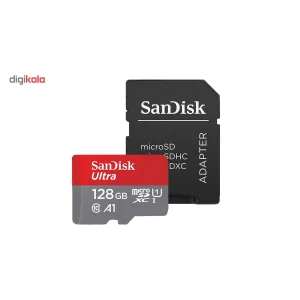کارت حافظه microSDXC سن دیسک مدل Ultra A1 کلاس 10 استاندارد UHS-I سرعت 100MBps ظرفیت 128 گیگابایت به همراه آداپتور SD