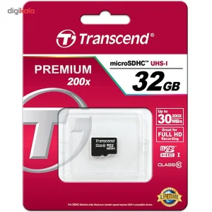 کارت حافظه‌ microSDHC ترنسند مدل Premium کلاس 10 استاندارد UHS-I U1 سرعت 30MBps 200X ظرفیت 32 گیگابایت