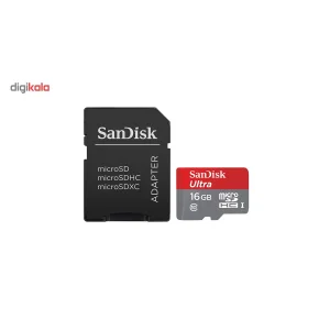 کارت حافظه microSDHC سن دیسک مدل Ultra کلاس 10 استاندارد UHS-I U1 سرعت 80MBps همراه با آداپتور ظرفیت 16 گیگابایت