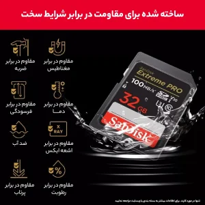 کارت حافظه SDHC سن دیسک مدل Extreme Pro V30 کلاس 10 استاندارد UHS-I U3 سرعت 100mbps ظرفیت 32 گیگابایت