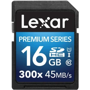 کارت حافظه SDHC لکسار مدل Premium کلاس 10 استاندارد UHS-I U1 سرعت 45MBps 300X ظرفیت 16 گیگابایت
