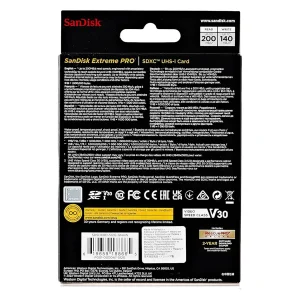 کارت حافظه SDXC سن دیسک مدل Extreme Pro V30 کلاس 10 استاندارد UHS-I U3 سرعت 200mbps ظرفیت 512 گیگابایت