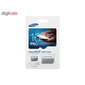 کارت حافظه microSDHC سامسونگ مدل Pro کلاس 10 استاندارد UHS-I U1 سرعت 90MBps ظرفیت 16 گیگابایت به همراه آداپتور SD