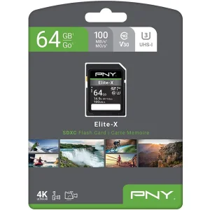 کارت حافظه SDXC پی ان وای مدل Elite-X کلاس 10 استاندارد UHS-I U3 سرعت 100MBs ظرفیت 64 گیگابایت