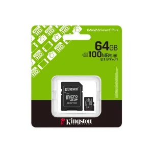 کارت حافظه microSDXC کینگستون مدل CANVAS کلاس 10 استاندارد UHS-I U1 سرعت 100MBps ظرفیت 64 گیگابایت به همراه تبدیل SD