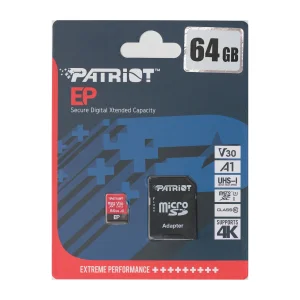 کارت حافظه microSDXC پتریوت مدل EP کلاس 10 استاندارد UHS-I U3-V30 سرعت 90MBpsظرفیت 64 گیگابایت به همراه آداپتورSD