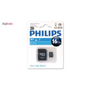 کارت حافظه‌ microSDHC فیلیپس مدل FM16MA45B کلاس 10 استاندارد U1 ظرفیت 16 گیگابایت به همراه آداپتور SD
