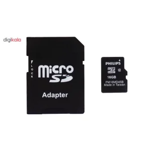 کارت حافظه‌ microSDHC فیلیپس مدل FM16MA45B کلاس 10 استاندارد U1 ظرفیت 16 گیگابایت به همراه آداپتور SD