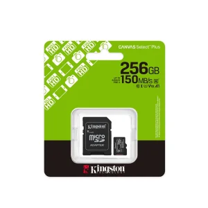 کارت حافظه microSDXC کینگستون مدل CANVAS SELECT PLUS کلاس A1 استاندارد UHS-U1 سرعت 150MBps ظرفیت 256 گیگابایت به همراه آداپتور SD