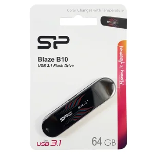 فلش مموری 64 گیگابایت سیلیکون پاور مدل Blaze B10 با رابط USB 3.1، نشانگر LED و خطوط بدنه حساس به دما