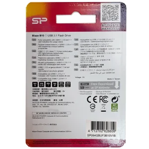 فلش مموری 64 گیگابایت سیلیکون پاور مدل Blaze B10 با رابط USB 3.1، نشانگر LED و خطوط بدنه حساس به دما