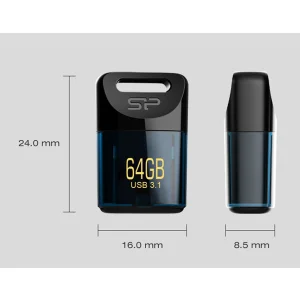 فلش مموری سیلیکون پاور Jewel J06 ظرفیت 64 گیگابایت، رابط USB 3.1 و سازگار با USB 2.0، مقاوم در برابر آب، گرد و غبار و لرزش، ابعاد کوچک و وزن سبک