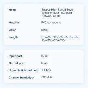کابل شبکه Cat7 باسئوس مدل HIGH SPEED SEVEN TYPES 10GIGABIT