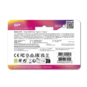 فلش مموری OTG سیلیکون پاور مدل C51 ظرفیت 128 گیگابایت با رابط USB3.2 Type-A و Type-C، مقاوم در برابر ضربه، شوک و گرد و غبار، مناسب تلفن همراه و لپ‌تاپ