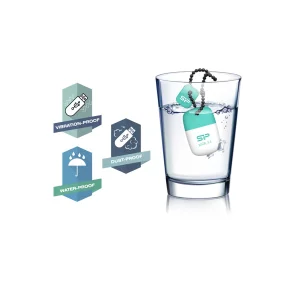 فلش مموری 32 گیگابایت سیلیکون پاور مدل Jewel J07 با رابط USB سه، مقاوم در برابر آب، ضربه، لرزش و گردوغبار، دارای درپوش و زنجیر نگهدارنده